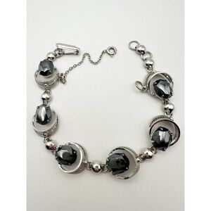 Vintage Sorrento Sterling Silver Rhodium Plated Hematite Bracelet 7.25”
